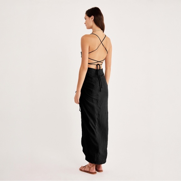 🖤 RUMER Loulou Black Linen Maxi S | Quiet Luxury Bali Yacht Dress l - Picture 3 of 11